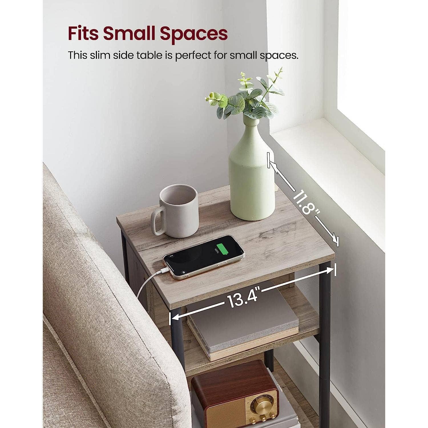 Greige Black End Table With 3 Tier Charging Station USB And AC Outlets for wholesale on Faire7