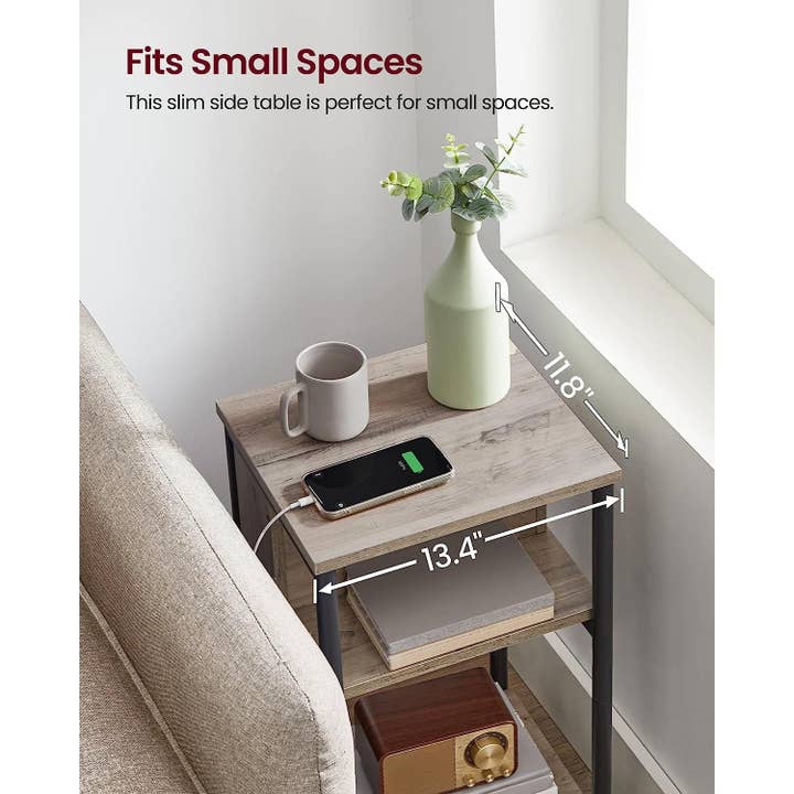 Greige Black End Table With 3 Tier Charging Station USB And AC Outlets for wholesale on Faire7