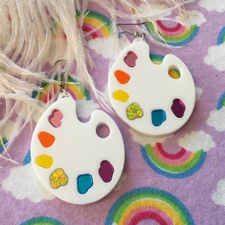 Artist Paint Palette Rainbow Earrings, Laser Cut Acrylic, Plastic Jewelry for wholesale by I'm Your Present