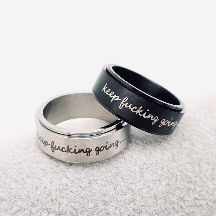 Mio Queena - Wholesale Band/Stacked Ring - "Keep Fucking Going" Rotatable Stainless Steel Ring