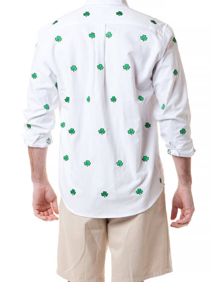 Bianco Camicia Straight Wharf Oxford bianca con trifoglio in vendita all'ingrosso su Faire1