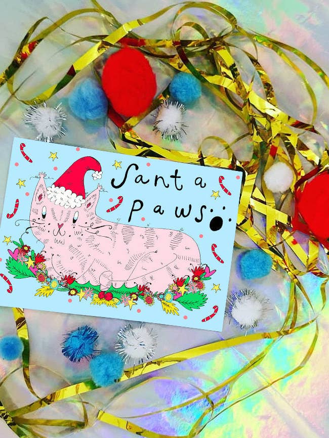 SANTA PAWS Jul lykønskningskort pakke med 6 for engroshandel hos Claire Barclay Draws