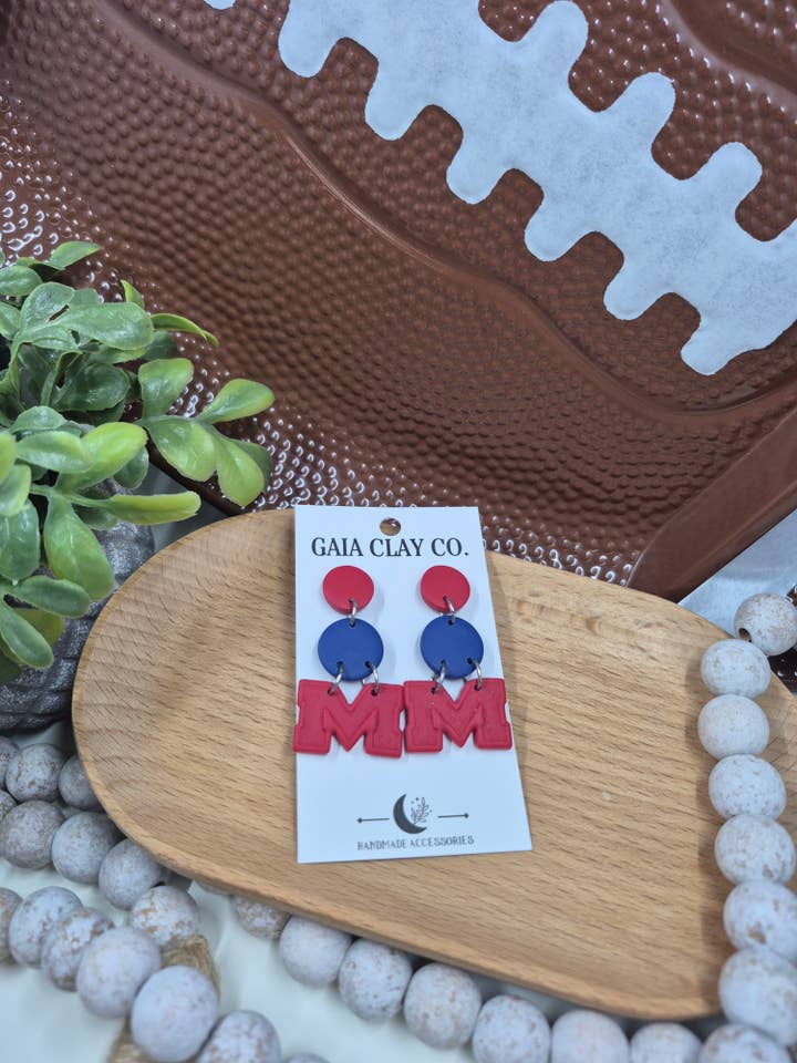 Game Day Red and Blue Dangles for wholesale by Gaiaclayco