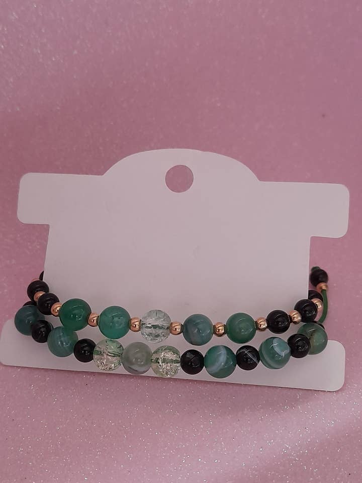 Green and Black Agate Macrame Bracelet for wholesale by Luz das Pedras Naturais