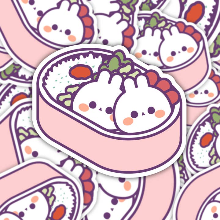 White Bunny Rabbit Bento Box Waterproof Vinyl Sticker for wholesale by Mashi Box