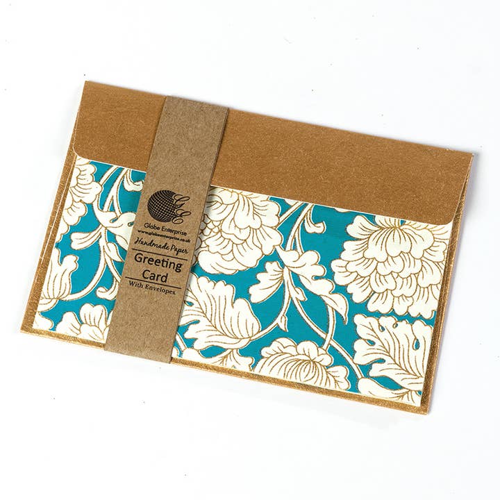 Turquoise Floral Greeting Card for wholesale by Globe Enterprise