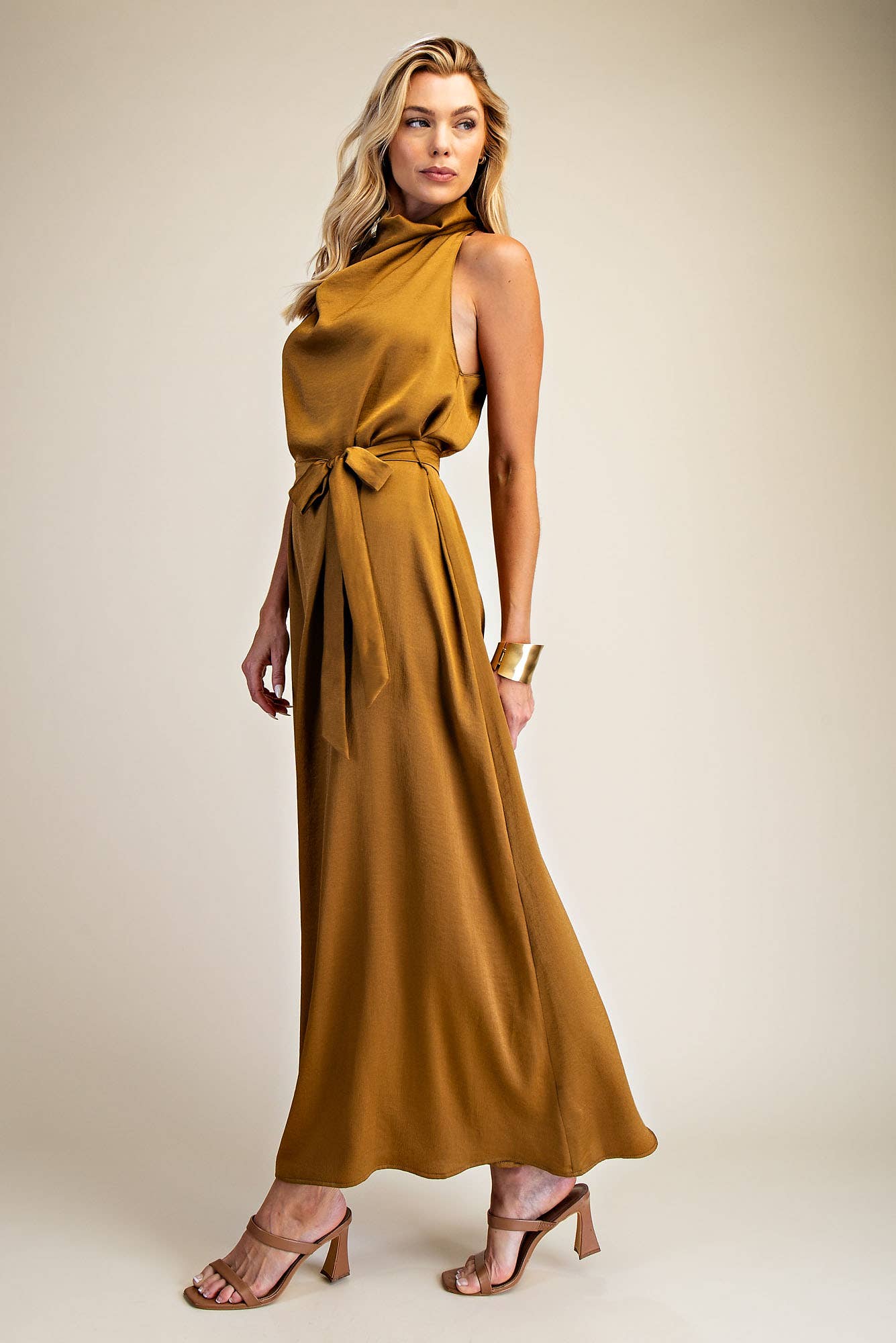 Glam - Wholesale Dress - Women's - Mock Neck Sleeveless Waist Lace Tie Dress3