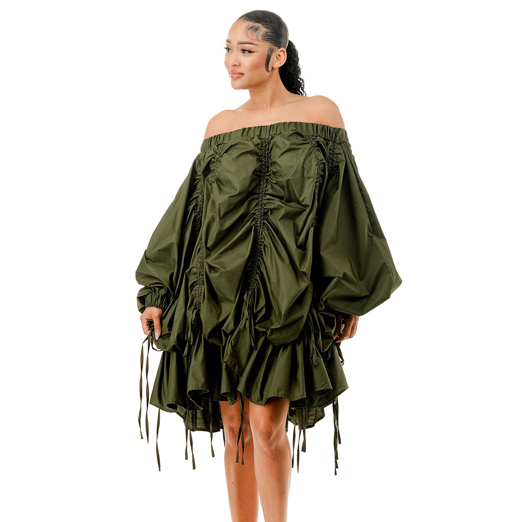 DORCAS - Wholesale Jurk - Dames - PLUS OFF-SHOULDER PARACHUTEJURK MET RUCHES1