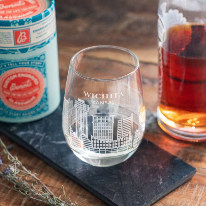 Benoit's Design Co. - Wholesale Cocktail/Liquor Glass - Wichita, Kansas City Skyline Engraved Glasses2