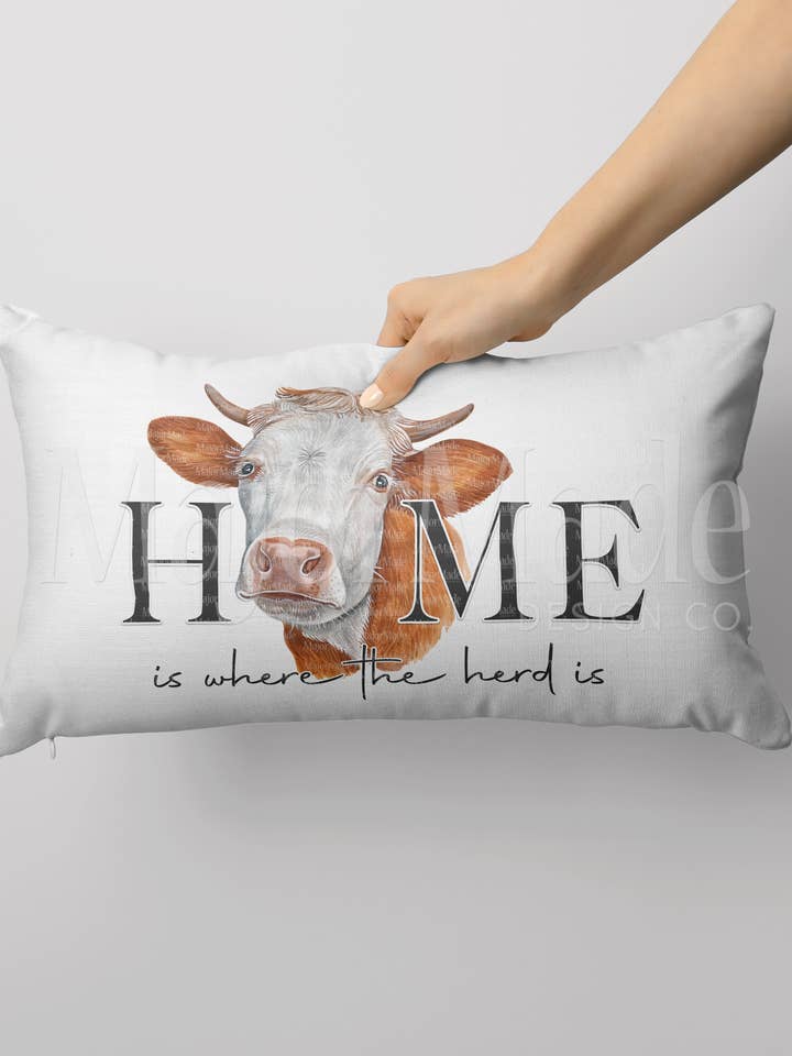 Throw Pillow - Farm House Cow Home Is Where The Herd Is for wholesale by MajorMade Design Co