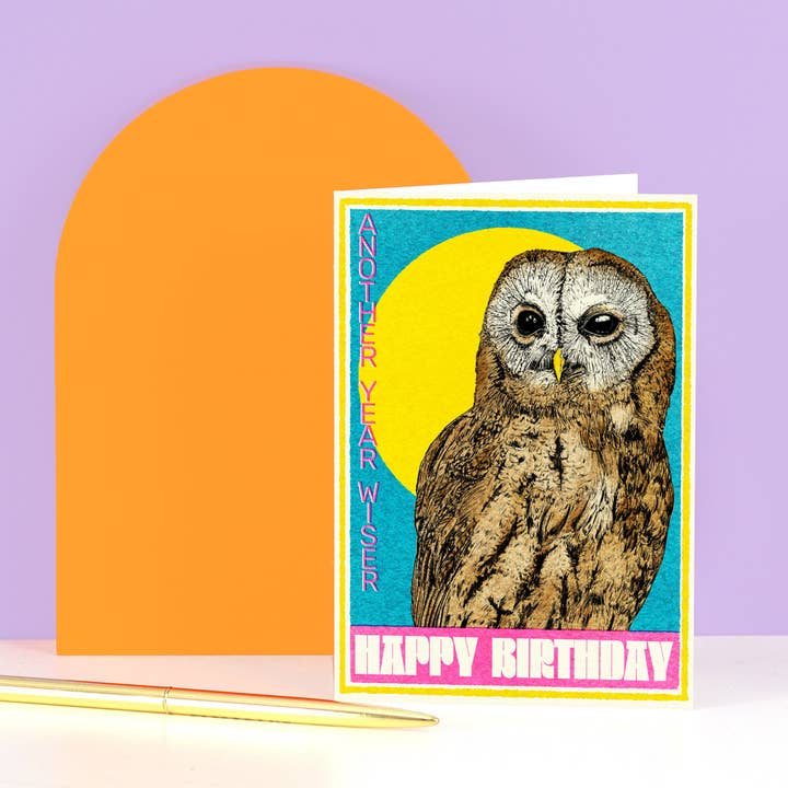 Fawn & Thistle Ltd - Wholesale Birthday Card - Another Year Wiser Owl Birthday Card | Unisex Birthday Card