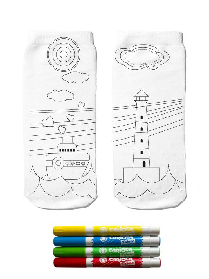 Socken bemalen mit 4 Cariola-Stiften / Schiffs- & Seemotive für den Großhandel von AVENS