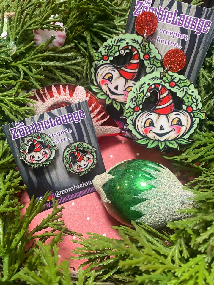 Johanna Parker Spookmas Wreath Earrings for wholesale by Zombie Lounge Bootique