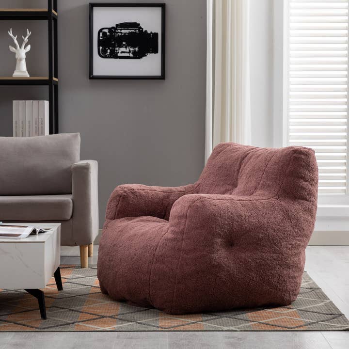 39F Inc. - Wholesale Chair - Tufted Teddy Fabric Bean Bag Chair with Ergonomic Backrest6