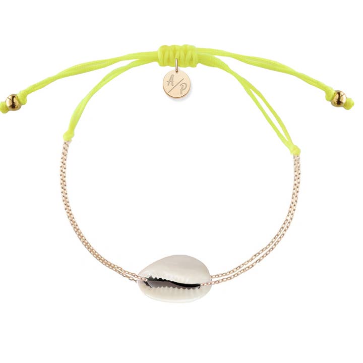 Mini-Armband mit natürlicher Muschelkette — Gold/Neongelb für den Großhandel von Adriana Pappas Designs
