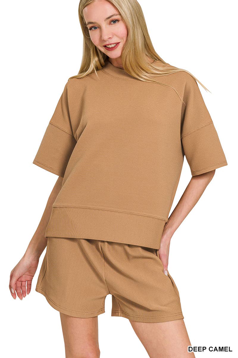 42POPS - Wholesale Lounge Set - Women's - ",...Ribbed Round Neck Waist Banded Tee & Shorts 2PC Set4