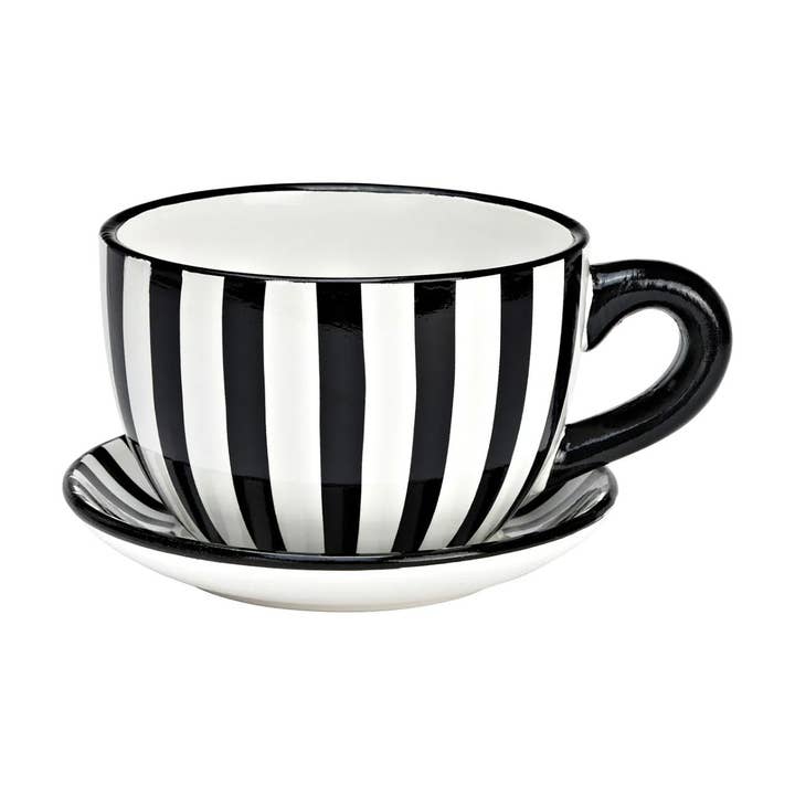 Striped ceramic plant cup, black (W/H/D) 25x14x23cm for wholesale by Wurm