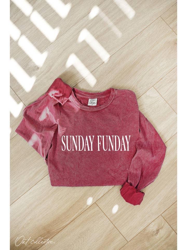 OAT COLLECTIVE - Wholesale Screen Printed T-Shirt - Women's - SUNDAY FUNDAY Mineral Washed Long Sleeve Graphic Top 3