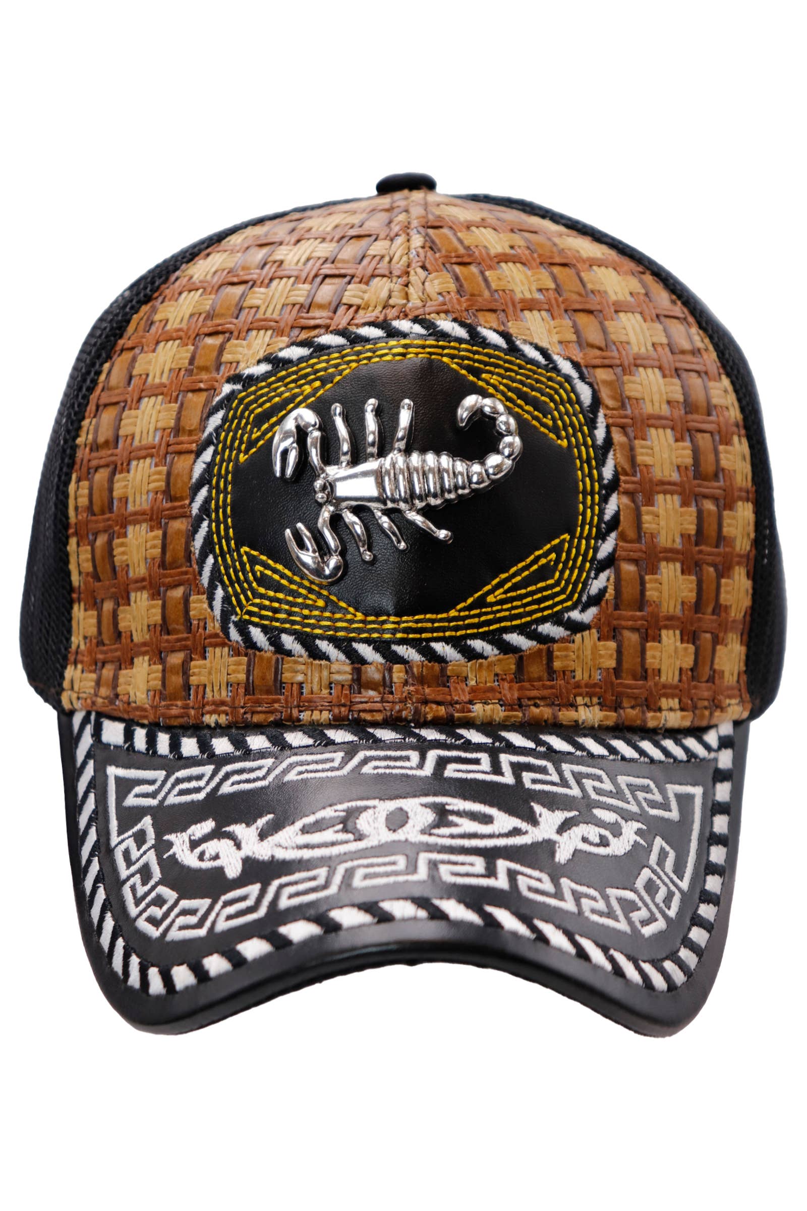 Cap Zone - Wholesale Trucker Hat - Unisex - Silver Emblem Vegan Leather Straw Mesh Charro Cap2