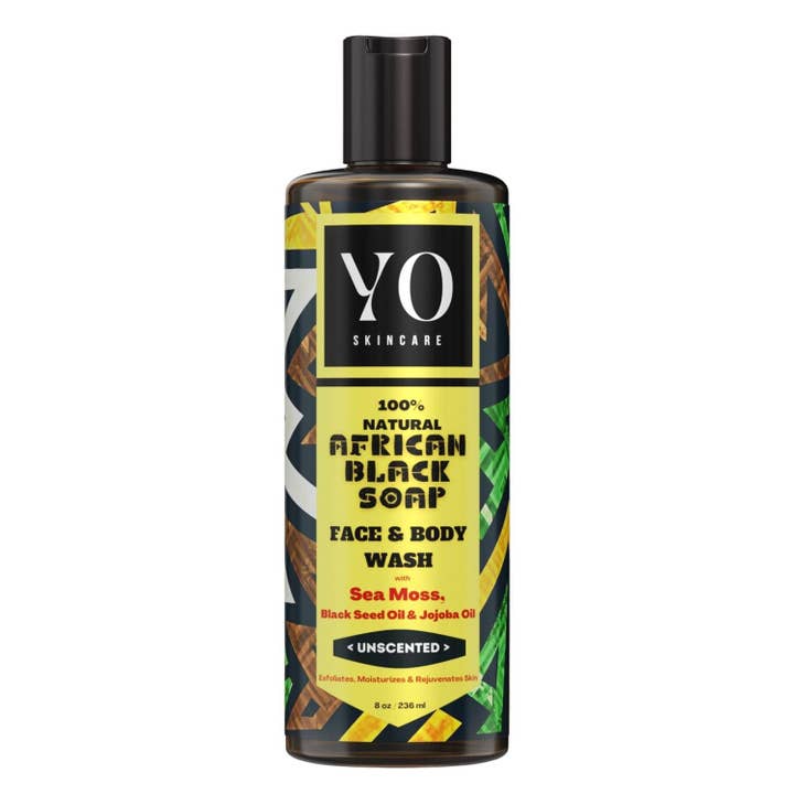 African Black Soap With Sea Moss, Black Seed & Jojoba Oil, All-in-One, Unscented, 8 oz for wholesale by YO SKINCARE Products