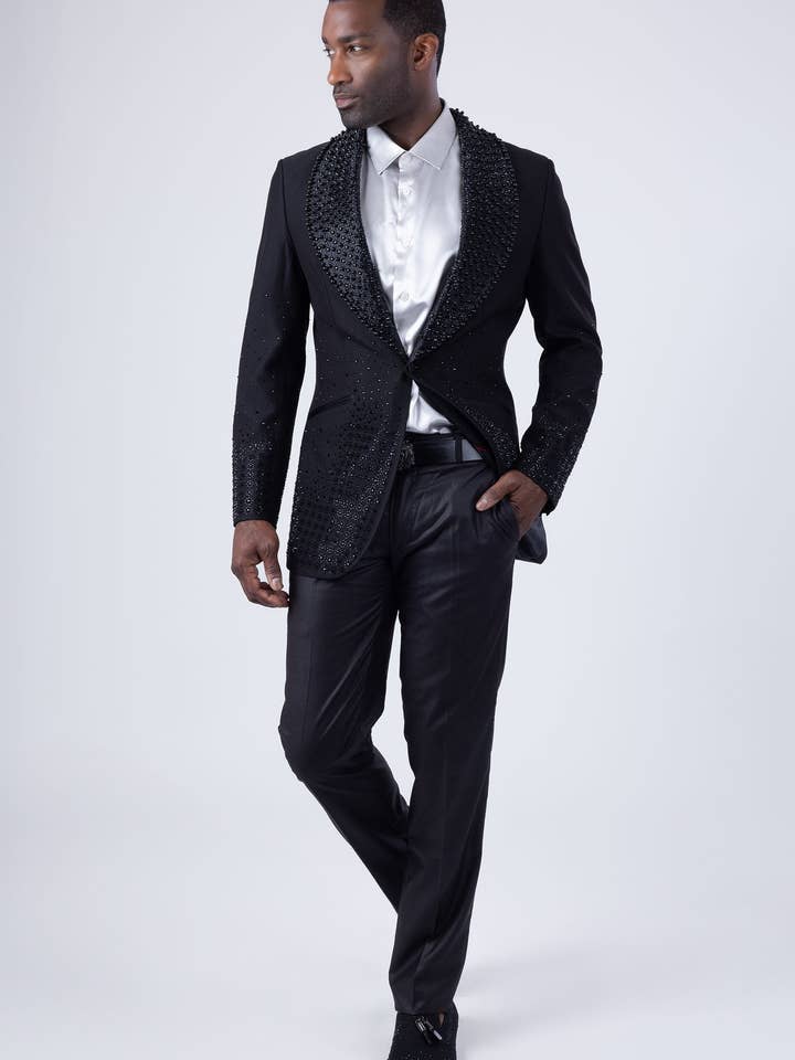 Blazer à revers et châle cloutés en strass pour hommes 4EBL47 pour la vente par BARABAS