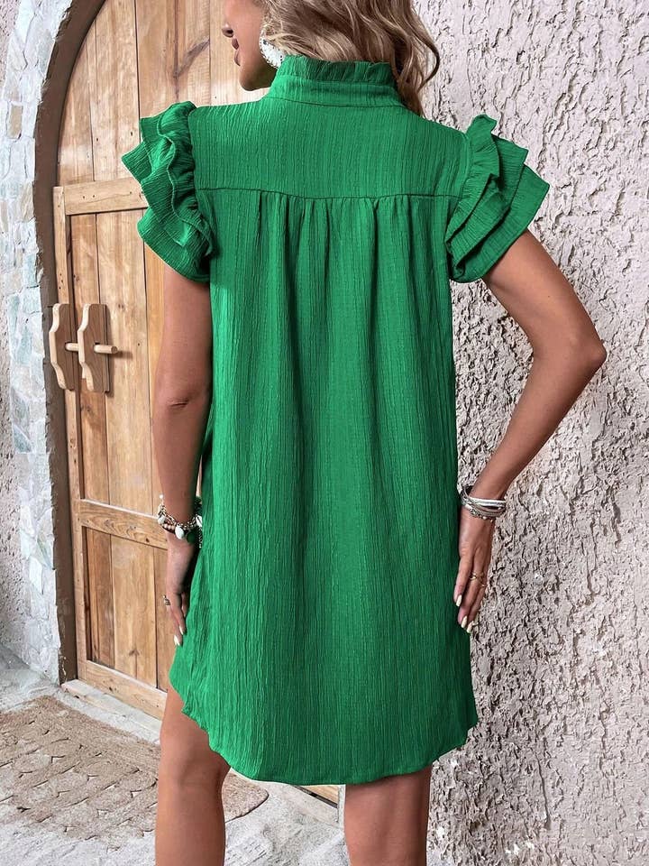 Lily Clothing - Wholesale Dress - Women's - Multi-layer lotus sleeve V-neck long pullover dress