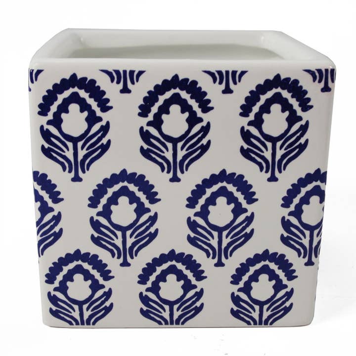 Leaf Design UK LTD - Venta al por mayor Macetas - Maceta de cerámica con estampado de tulipanes azules con estampado de cubos