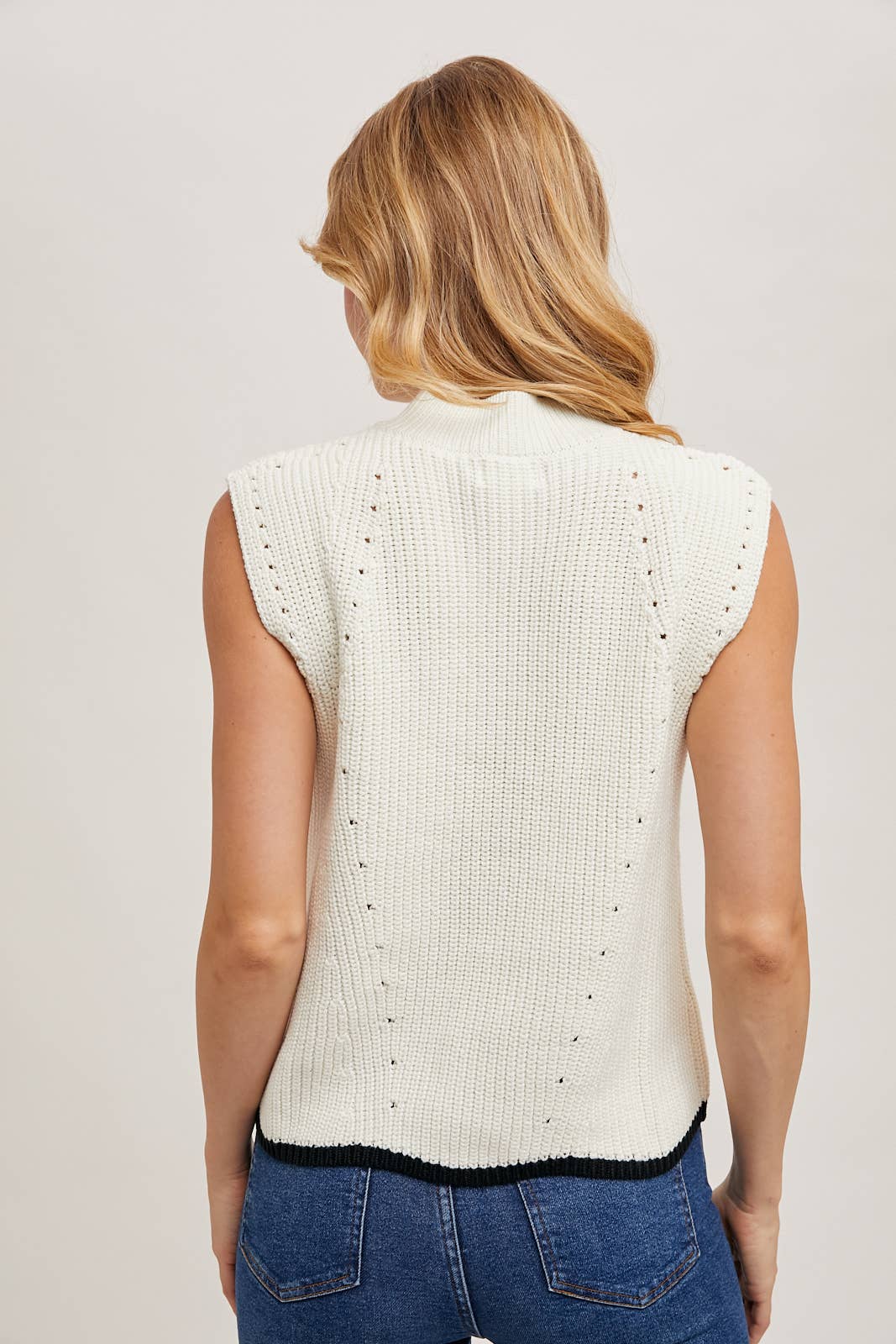 Bluivy - Wholesale Sweater Vest - Women's - MOCK KNECK CONTRAST BOTTOM HEM CAP-SLEEVED KNIT SWEATER VEST15