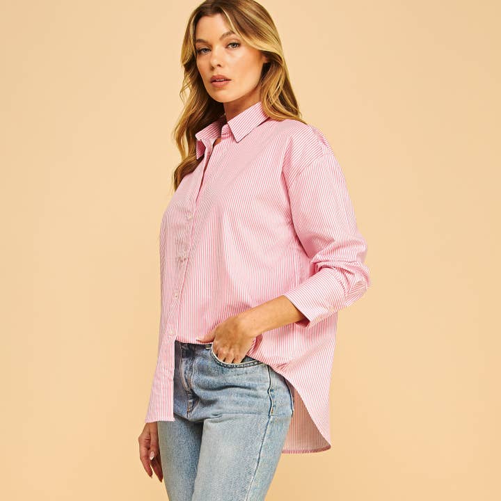 khaki PRINTED STRIPE POPLIN BUTTON DOWN SHIRT-F75687-1 for wholesale on Faire1