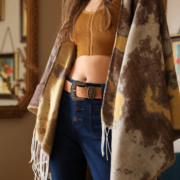 Leto Accessories - Wholesale Belt - Women's - Suede Antique Gold Western Buckle Belt