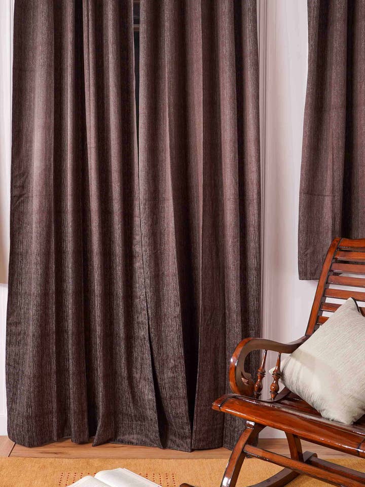 Decorative Polycotton Curtains Solid Dark Brown Set of 2 for wholesale by Kika Home Collections