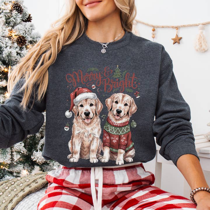 Funny Christmas dogs graphic sweatshirt, Holiday top for wholesale by ATTA TOOD Wholesale