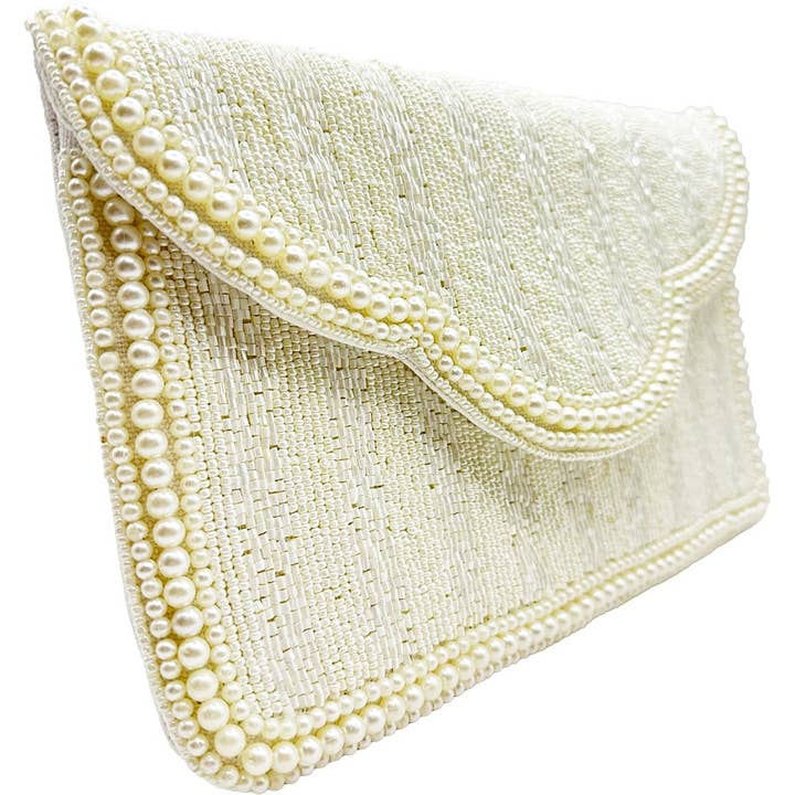 Pizzazz, Inc. - Wholesale Clutch Bag - Women's - IVORY PEARL SCALLOPED BRIDAL CLUTCH2