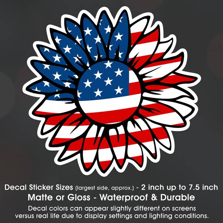 USA Flag Patriotic Sunflower American Bumper Decal Sticker for wholesale by Groovy Giftables