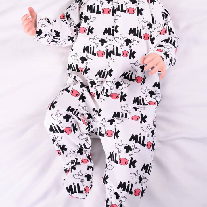 Cows milk print cotton sleepsuit for wholesale by Fred & Noah