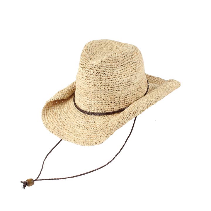 Sombrero vaquero de rafia occidental con cordón de barbilla 3453C Primavera para venta al por mayor de Jeanne Simmons Accessories