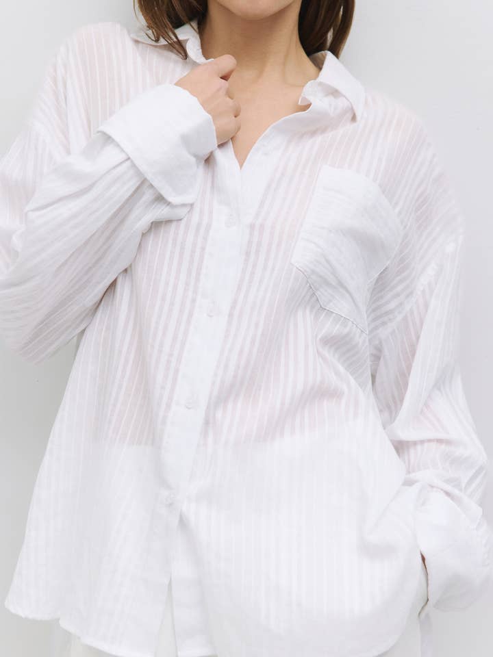 The Althea Top | Shadow Striped Button-Down Shirt for wholesale by MOD REF