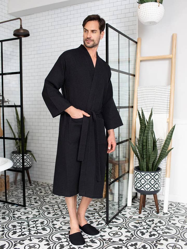 Lotus Linen - Vente Peignoir – homme - Peignoir de bain en nid d'abeille pour homme - Absorbant, léger13