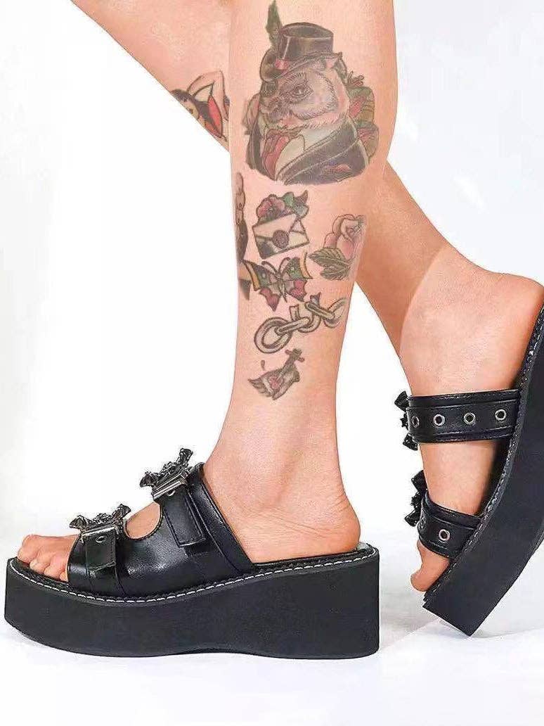 Black Bat Round Toe Platform Slippers for wholesale on Faire2