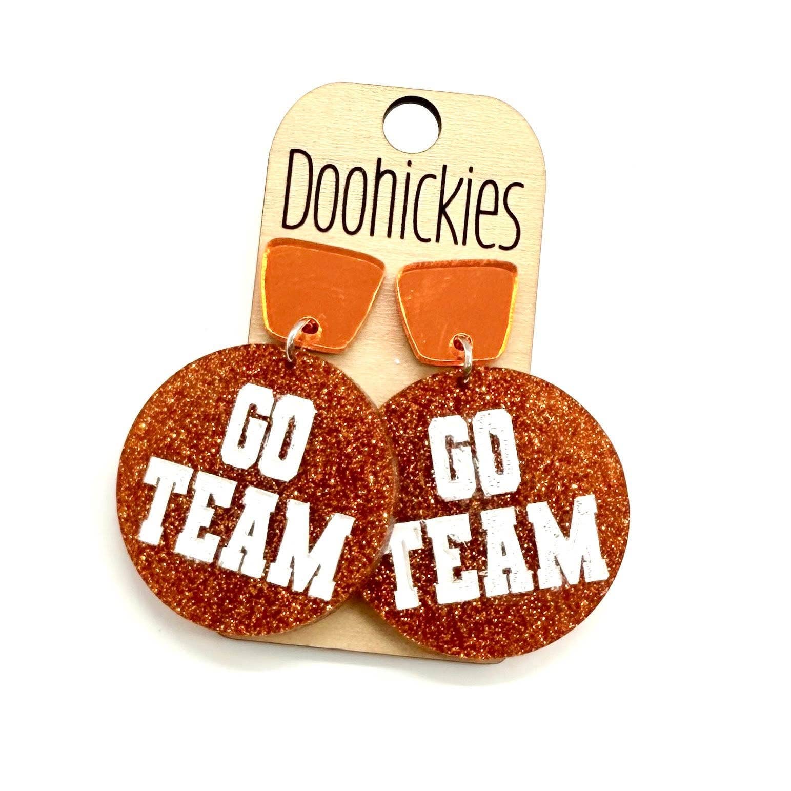Doohickies – wholesale Dangle earrings – Go Team Glitter Piggyback Dangles - Custom Spirit Football Earrings - 9 Color Options6