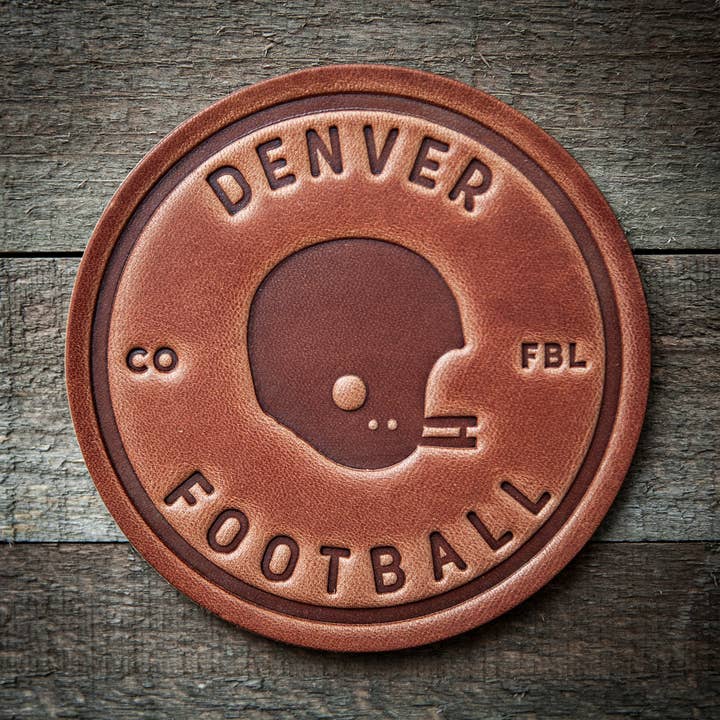 Denver Football Leather Coaster for wholesale by Sugarhouse Leather