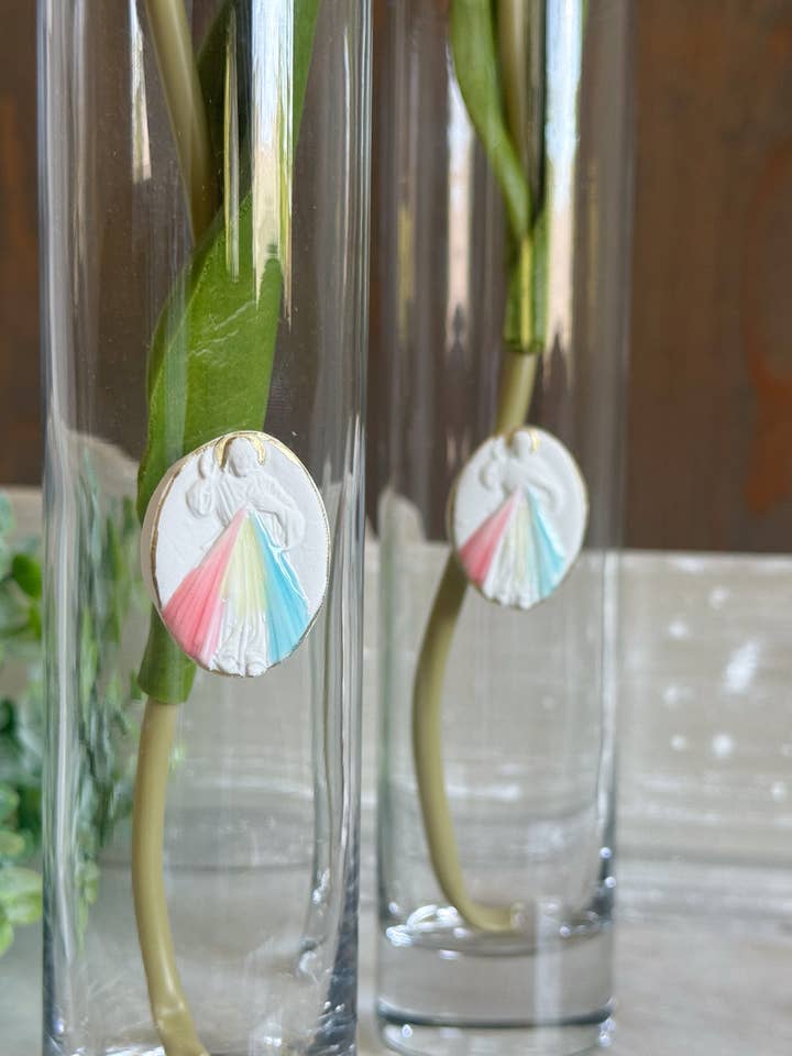 Divine Mercy painted intaglio bud vase for wholesale by BeeStill Design