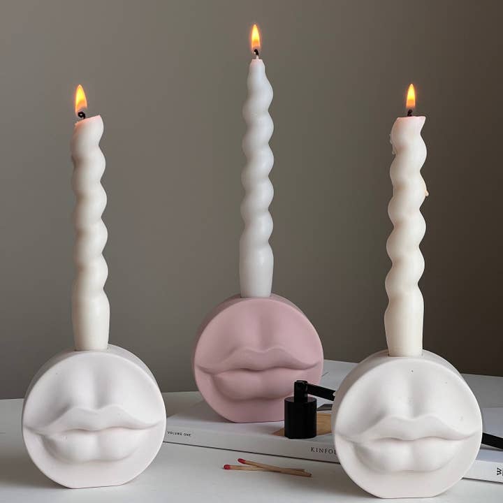 Lips Jesmonite Candlestick Holder: Handmade Wedding Decor for wholesale by Estelle Studio