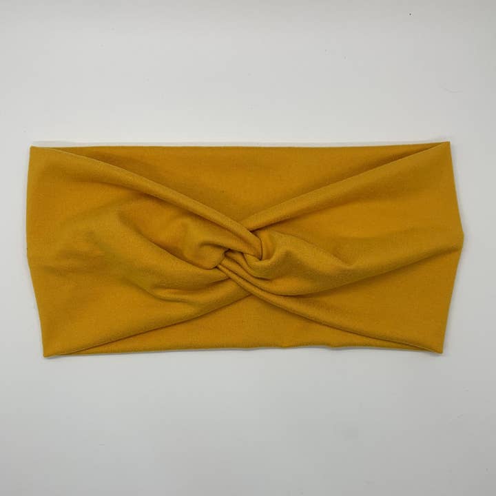 Bright Yellow Twist Headband for wholesale by Happy Badger Headbands LLC