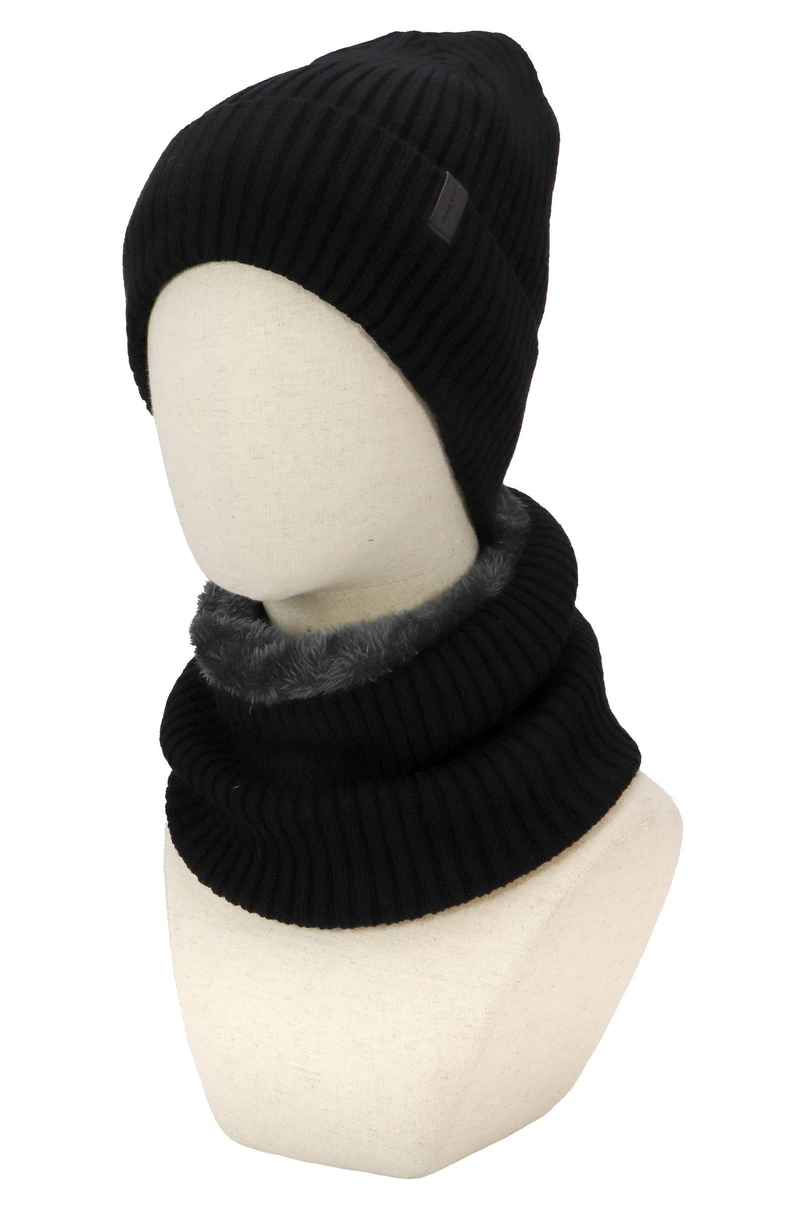 ASSORTED 2-piece Sports Ribbed Knitted Fur Beanie Scarf for wholesale on Faire2