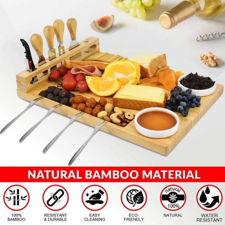 Merchandise Unlimited - Wholesale Cheese Board - Bamboo Charcuterie Board - Exquisite Cheese Board and Knife