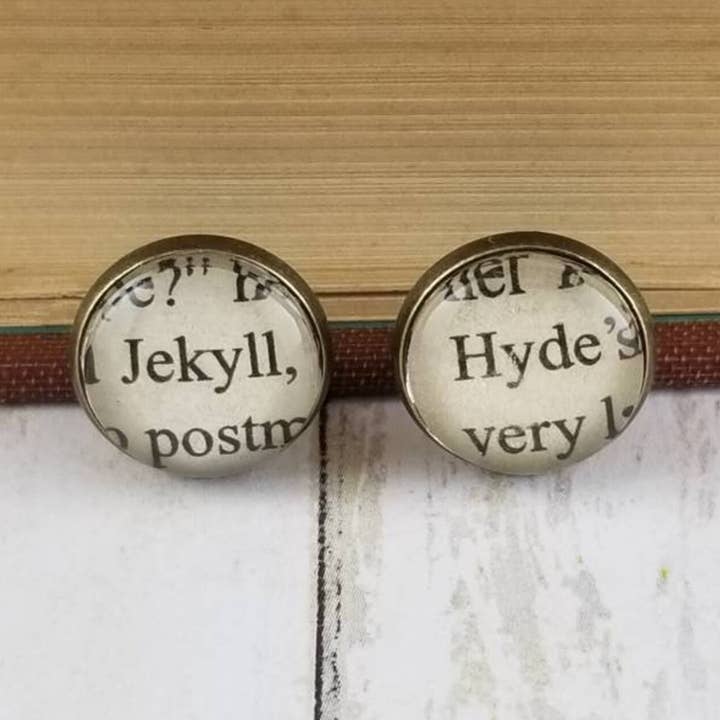 Character Pairs Book Page Stud Earrings for wholesale by Erin Casey Crafts