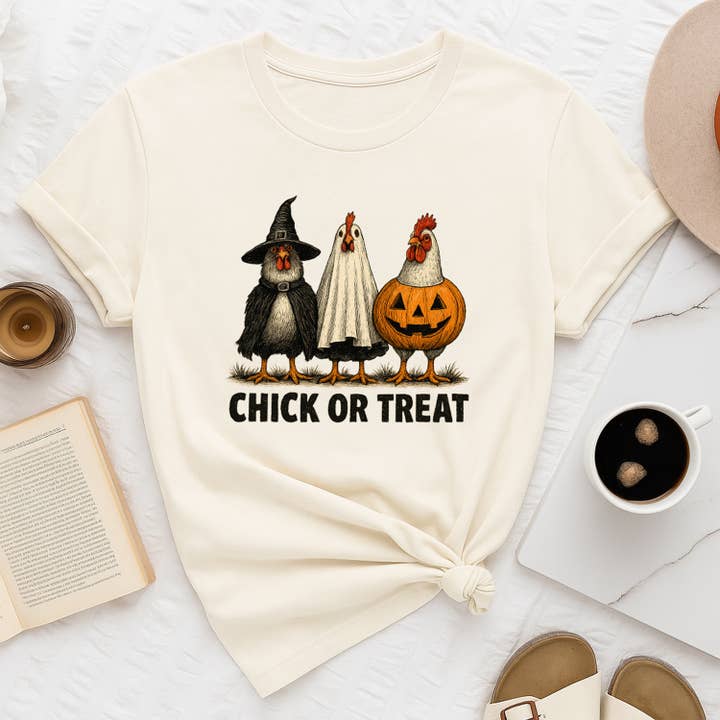 Chick or Treat – Maglietta Divertente di Halloween con Pollo per la vendita all'ingrosso da parte di PressPilotCo