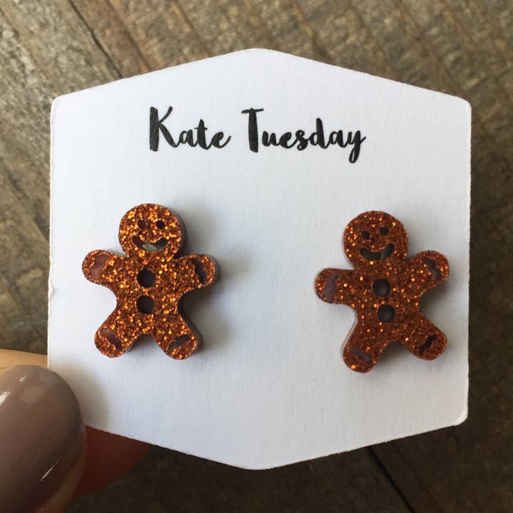 Pendientes acrílicos de oro rosa brillante jengibre pan hombre para venta al por mayor de Kate Tuesday Jewelry