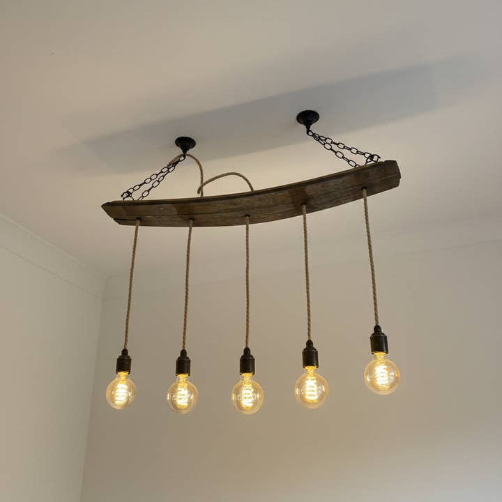 Curvy Oak Stave Chandelier Ready to Ship for wholesale by MooBoo Home